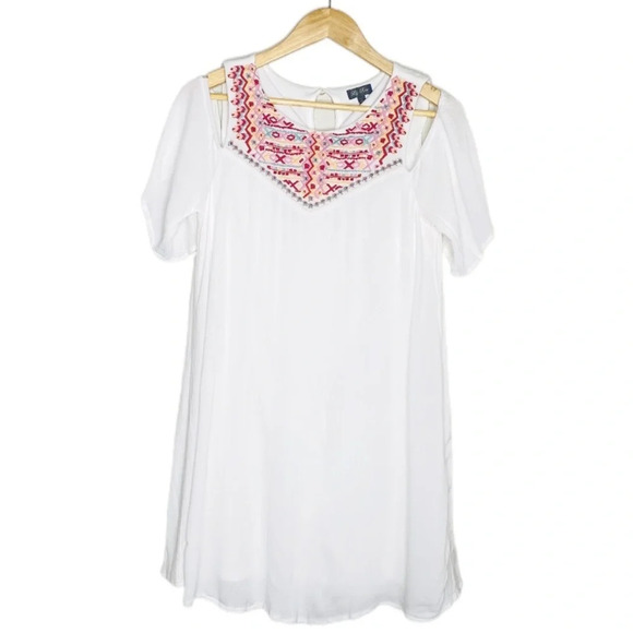 Lily Rose White Embroidered Cold Shoulder Mini Dress Size Large - Picture 1 of 8